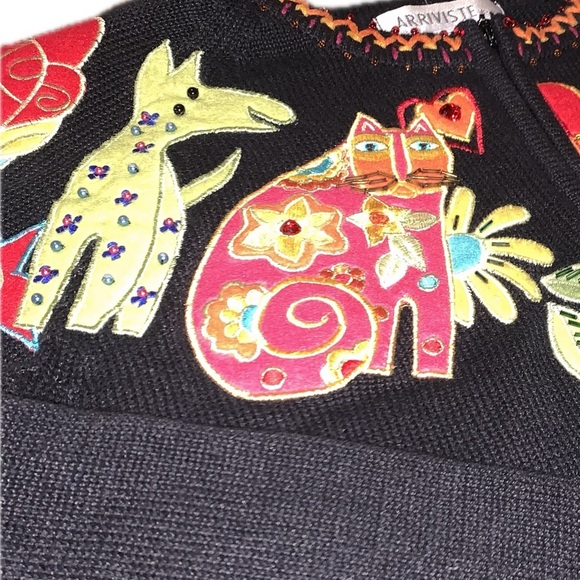 Arriviste Vintage Beaded Embroidered Cat Dog Animals Birds Sweater Small Zip Up - Picture 7 of 17